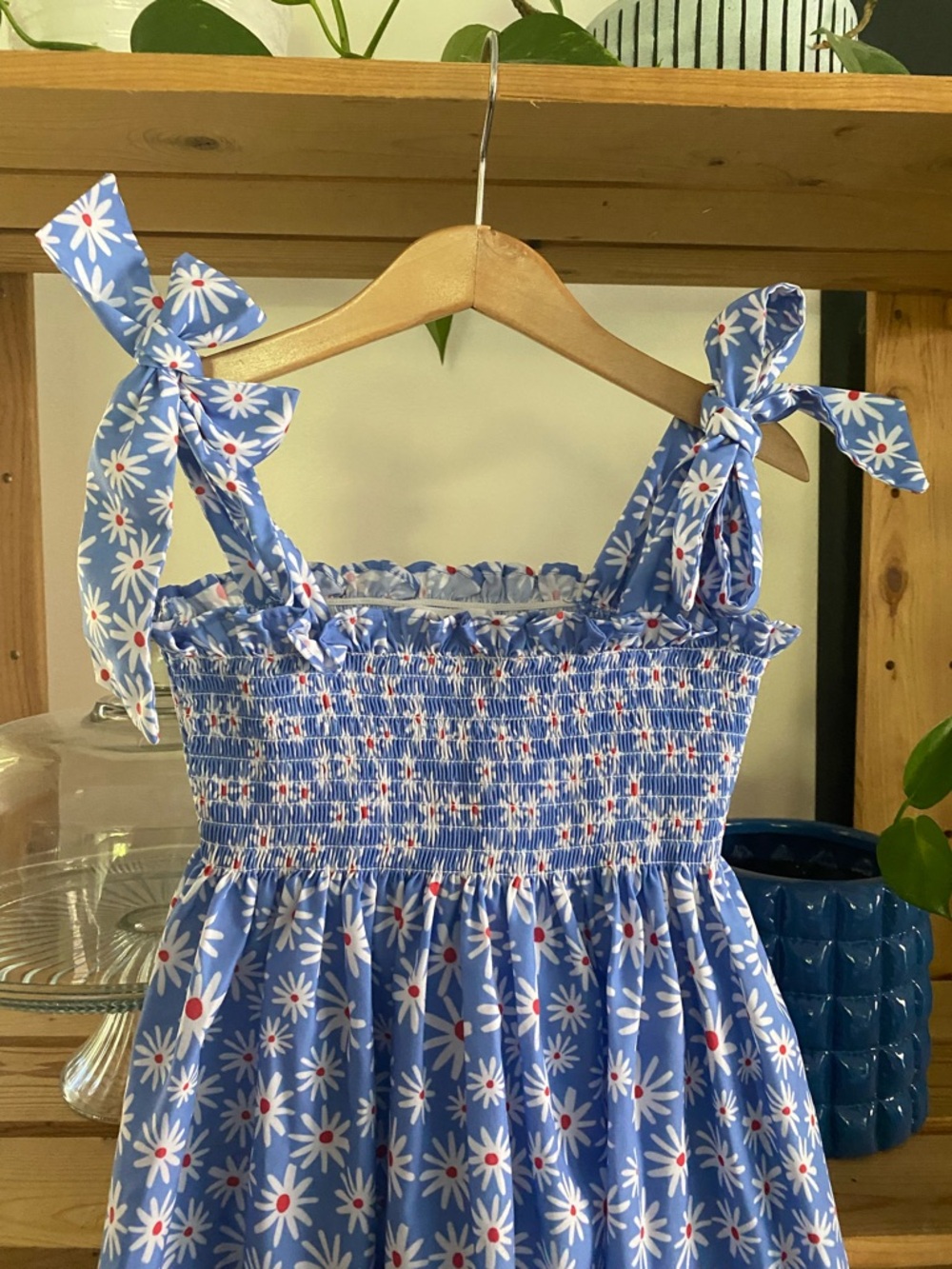 Cecil and Lou Blue Daisy Smocked Tie Shoulders Sun Dress 5t - Picture 6 of 12